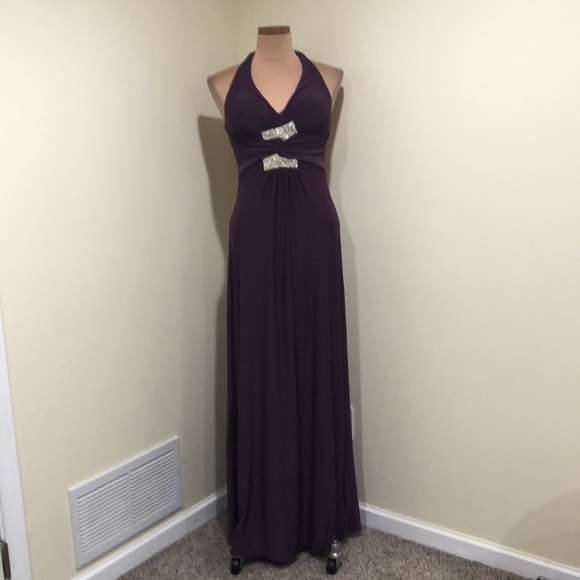 NWT Miss Morena Maxi Dress Size Small Plum Purple Rhinestone Gown - Picture 2 of 10